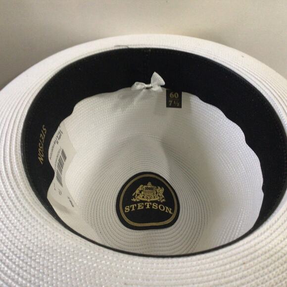 Stetson Mens Latte Florentine Milan Straw Fedora Hat White Size 7.5 Pin Included - Picture 6 of 7